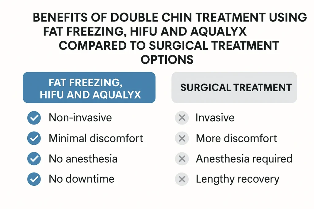 Graphic about the benefits of double chin treatment Shirley - from LA LIPO